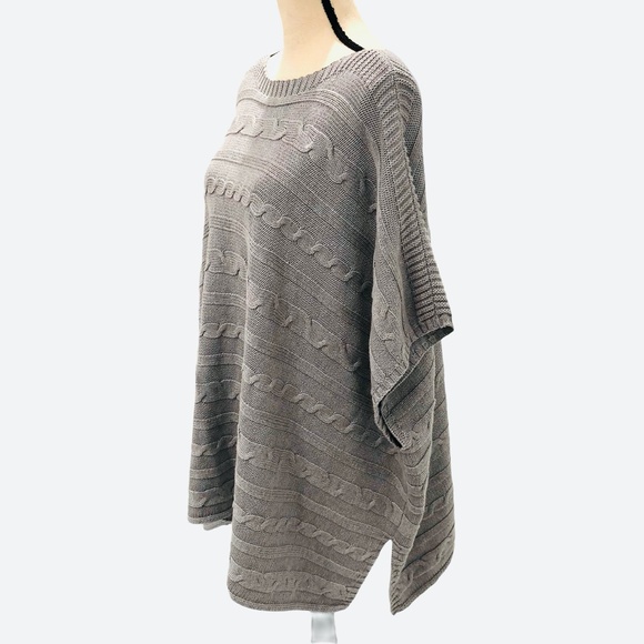 OLD NAVY HORIZONTAL CABLE KNIT GRAY BOATNECK PONCHO COTTON/RAYON SWEATER - Picture 2 of 11